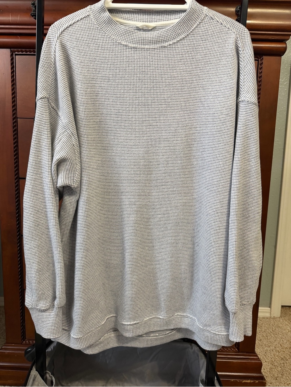 aerie Light Gray Waffle Knit Pullover